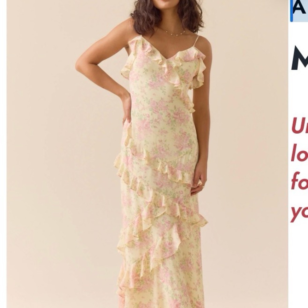 Altar'd State Pastel Yellow & Pink Floral Ruffle Maxi Dress